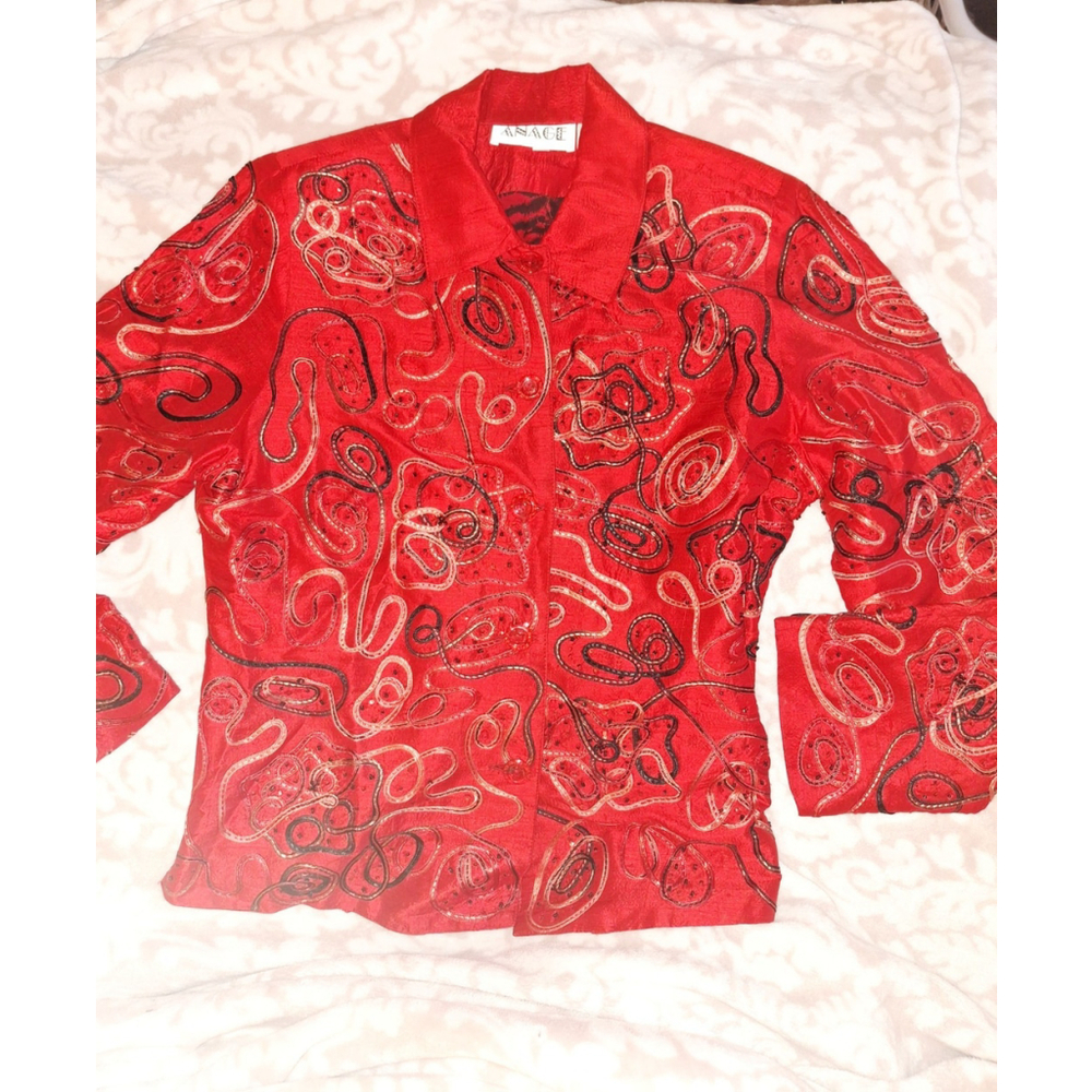 ANAGE too Blazer Womens Med Jacket Embellished Sequin Y2K Red 90s Aesthetic